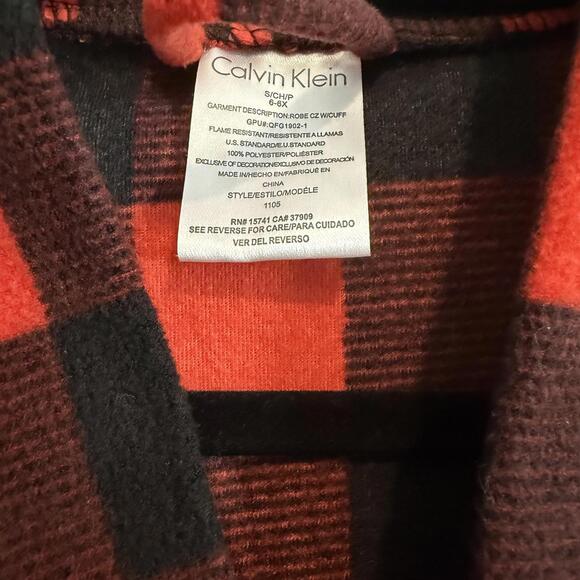 Calvin Klein Unisex 6/6X Buffalo Plaid Robe Red Black Tie Waist Cozy Lounge - Picture 7 of 7